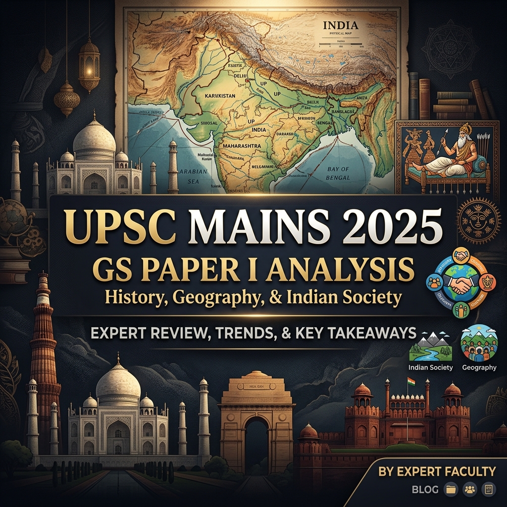 UPSC Mains 2025 GS Paper I cover image featuring historical elements, maps, and premium dark academic theme.