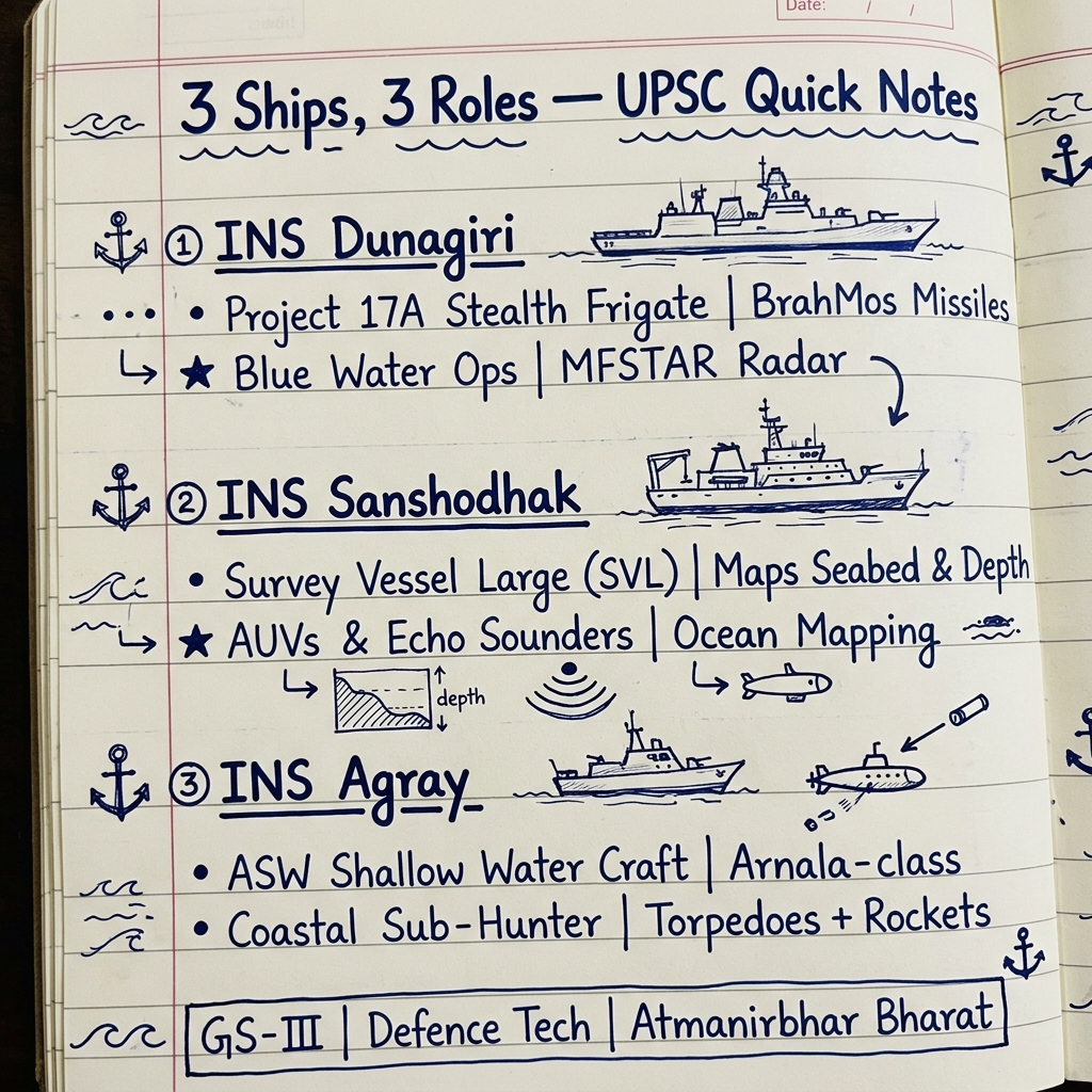UPSC pen-paper notes: 3 Ships 3 Roles quick reference