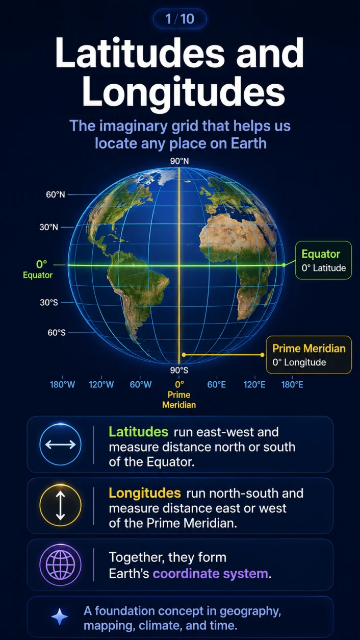 Latitude and Longitude visual lesson, slide 1 of 10